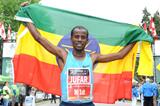 Tariku Jufar after winning the 2013 Ottawa Marathon (Victah Sailer - organisers)