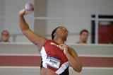 Tia Brooks unleashes a throw of 19.22m to win the women's Shot at the NCAA Indoor Championships (Kirby Lee)