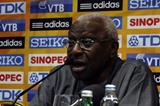 IAAF President Lamine Diack at the pre-competition press conference in Split (Bob Ramsak)